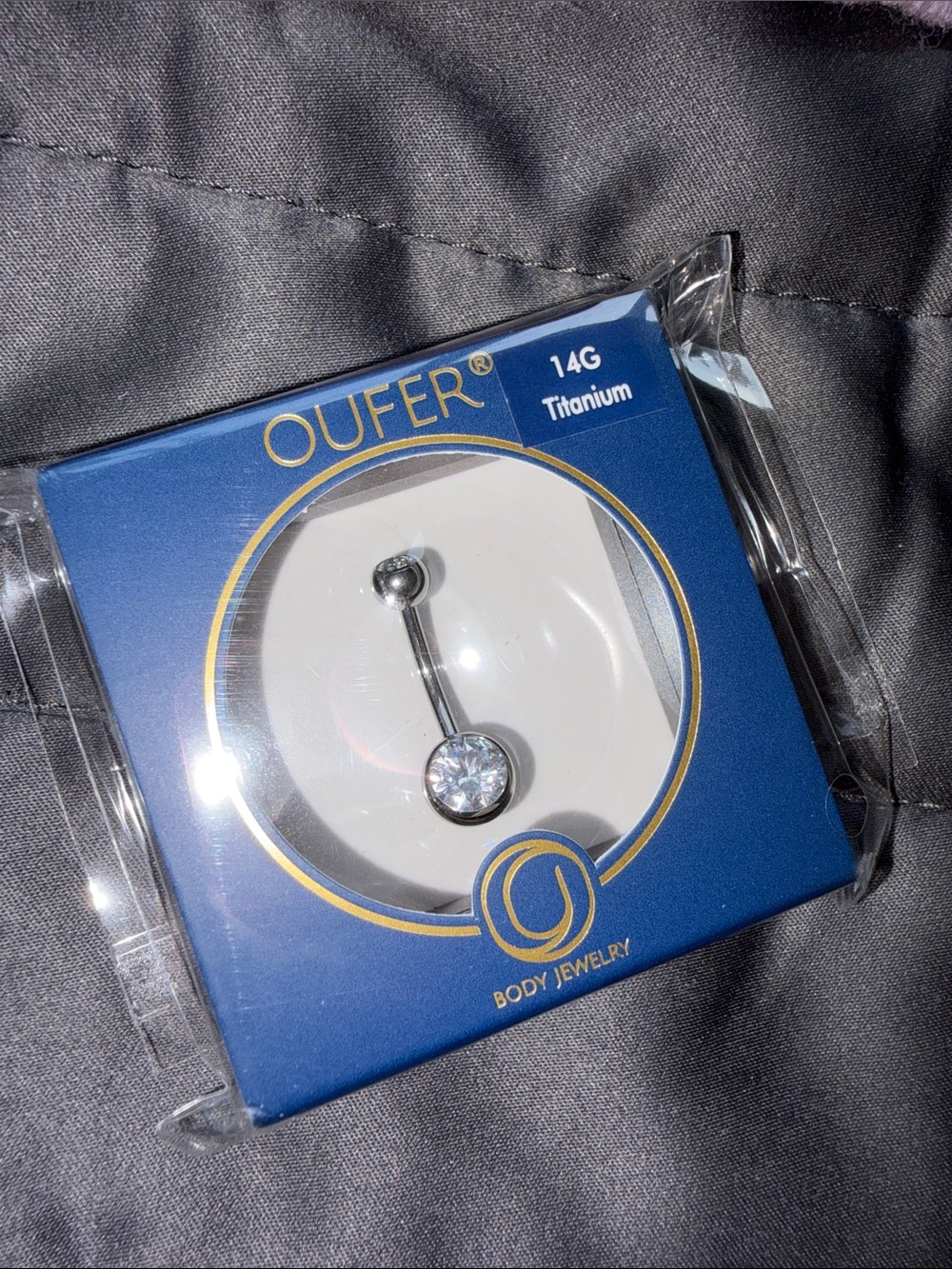 Titanium 14G Crystal Navel Ring